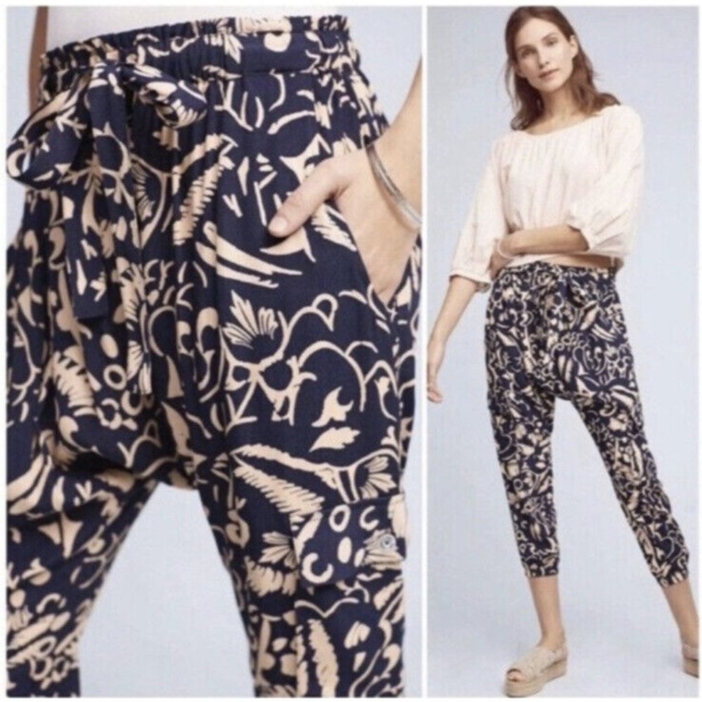 Anthropologie Hei Hei Navy Print High Rise Crop Harem Pants